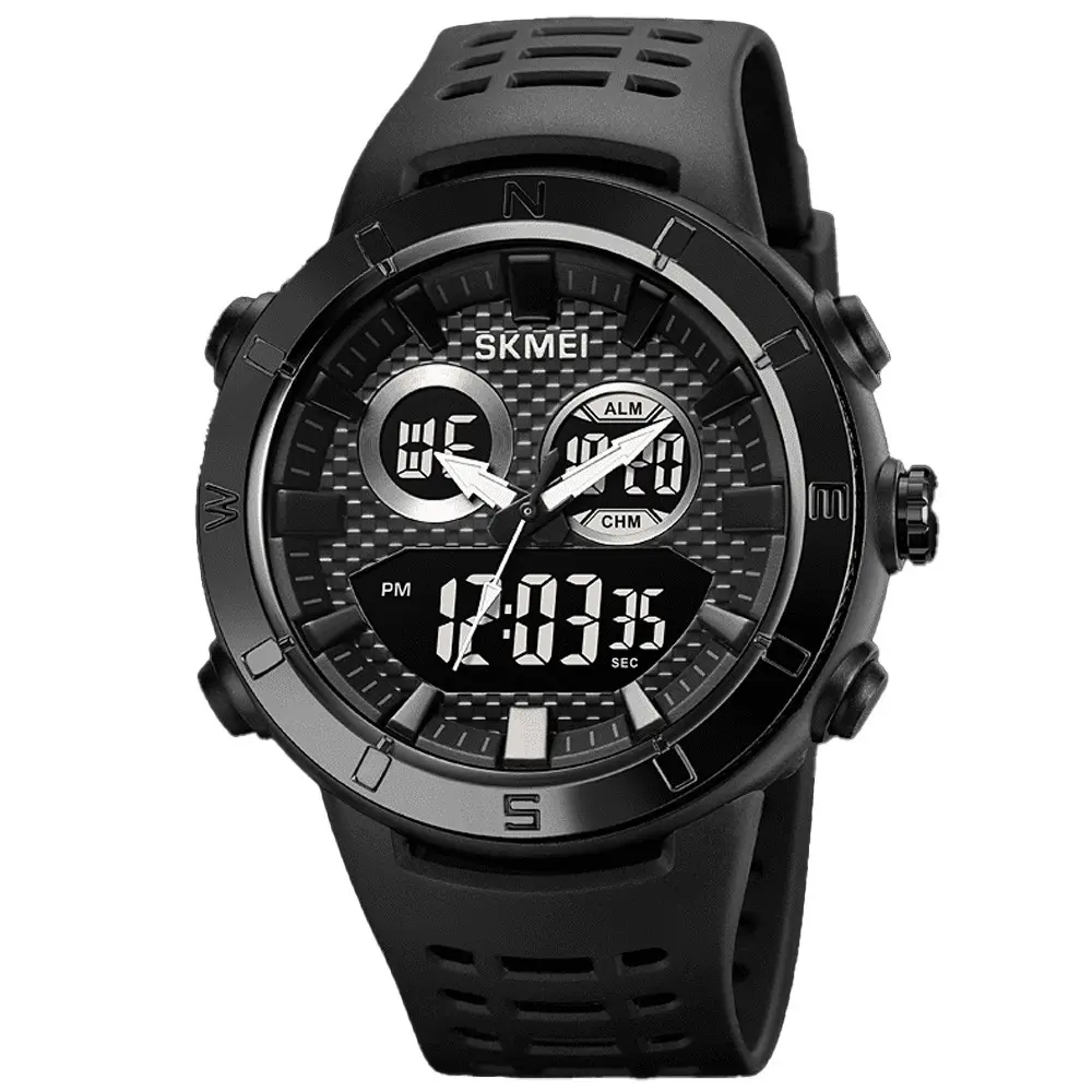 SKMEI 2014 Digital Analog Silicone Strap Waterproof Sporty Men's Watch – Dial Color: Black, Strap Color: Black – View 1