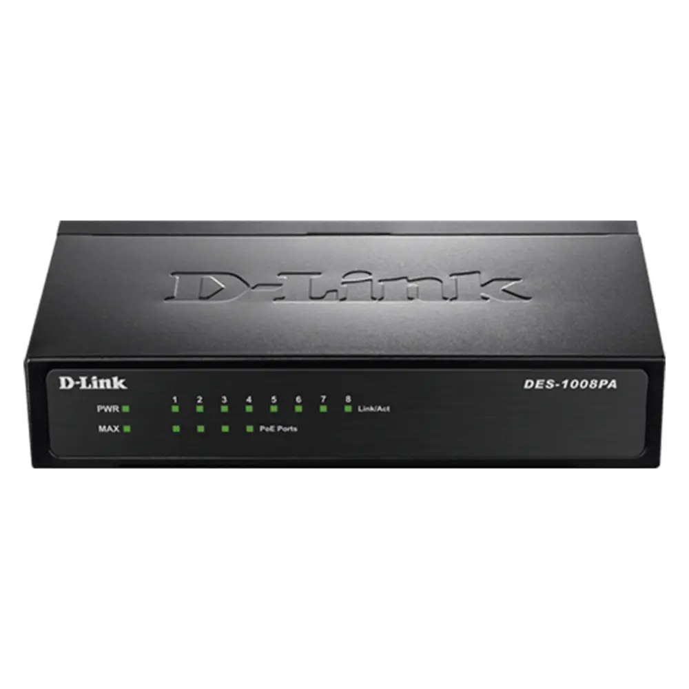 D-Link DES-1008P 8-Port Network Switch with 4 PoE Ports – View 1