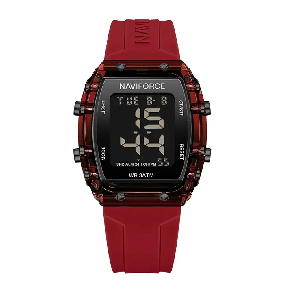 NAVIFORCE 7102 Transparent Digital Date Children’s Sports Watch – Dial Color: Black, Strap Color: Red – View 1