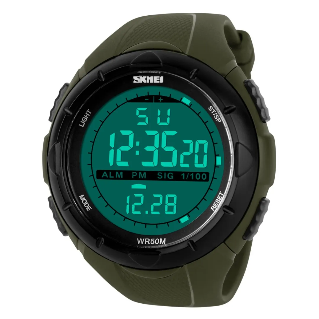 SKMEI 1025 Trend Function Waterproof Sports Men’s Watch – Dial Color: Black, Strap Color: Green  – View 1