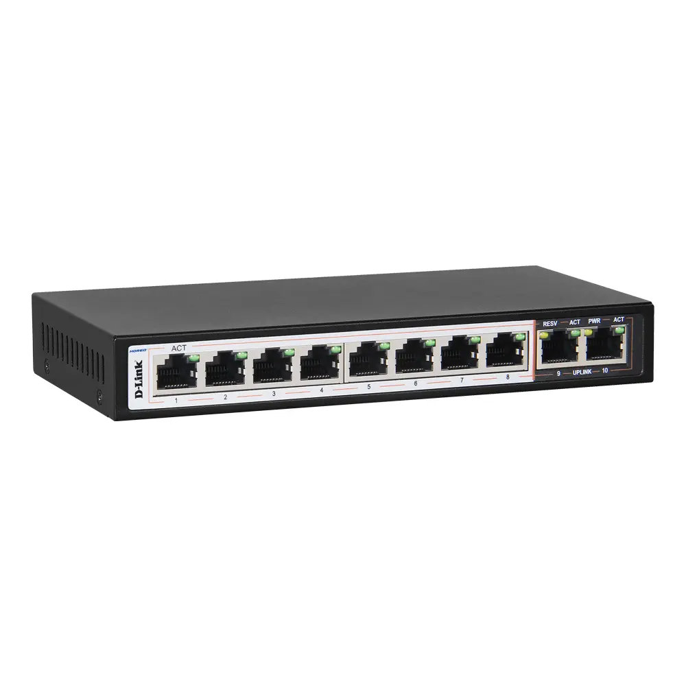 D-Link DGS-1010P-E 8GE PoE+ 2GE Uplink 250m PoE Switch – View 1
