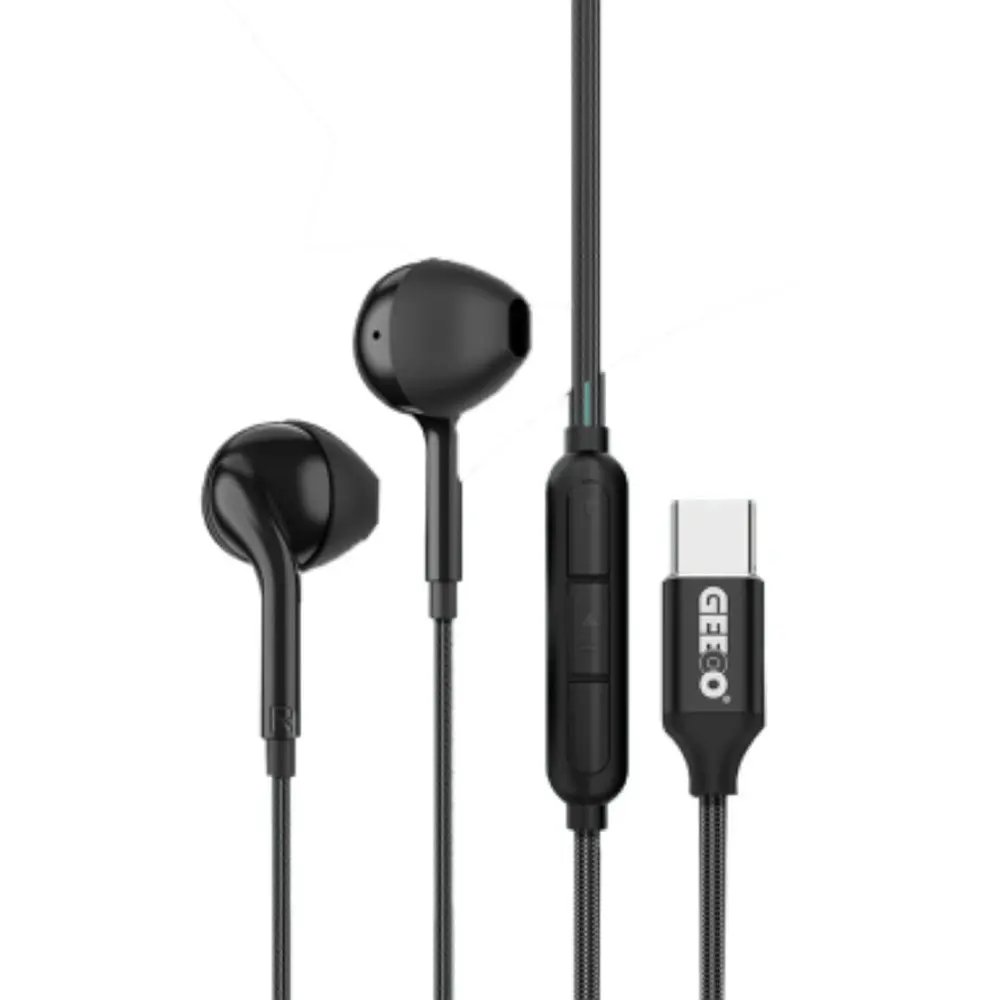 GEEOO TC555 Type-C Half In-Ear Wired Earphone – Color: Black – View 1