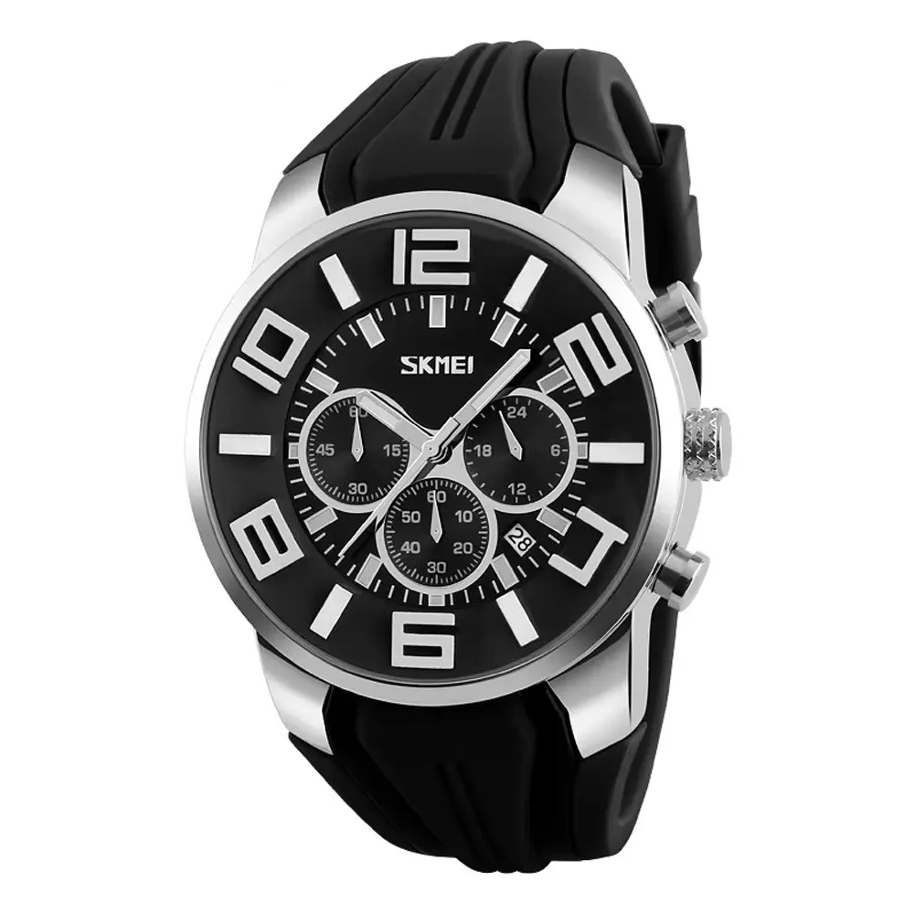 SKMEI 9128 PU Leather Analog Stylish Sporty Men's Watch – Dial Color: Black, Strap Color: Black – View 1