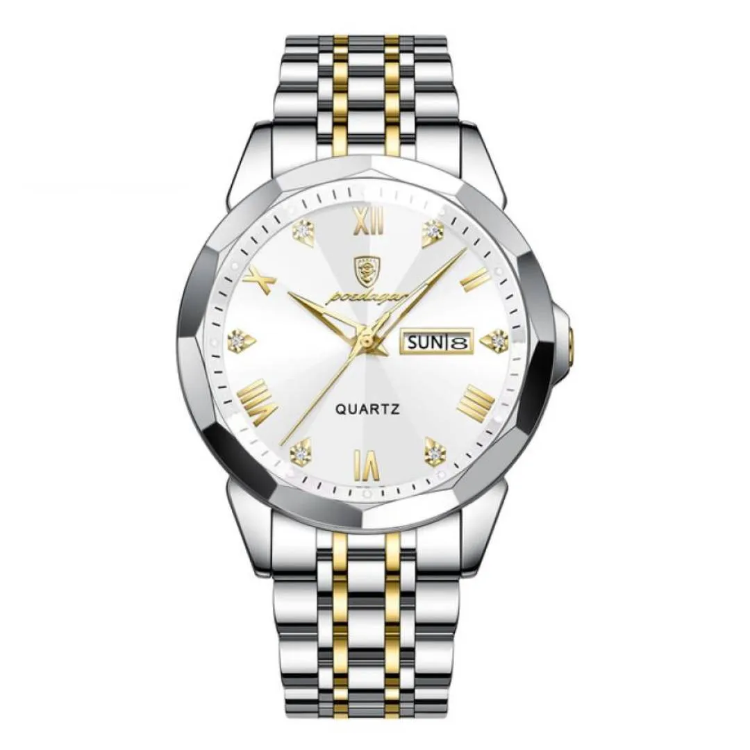Poedagar 810 Adults Stainless Steel Men's Watch – Dial Color: White, Strap Color: Silver – View 1