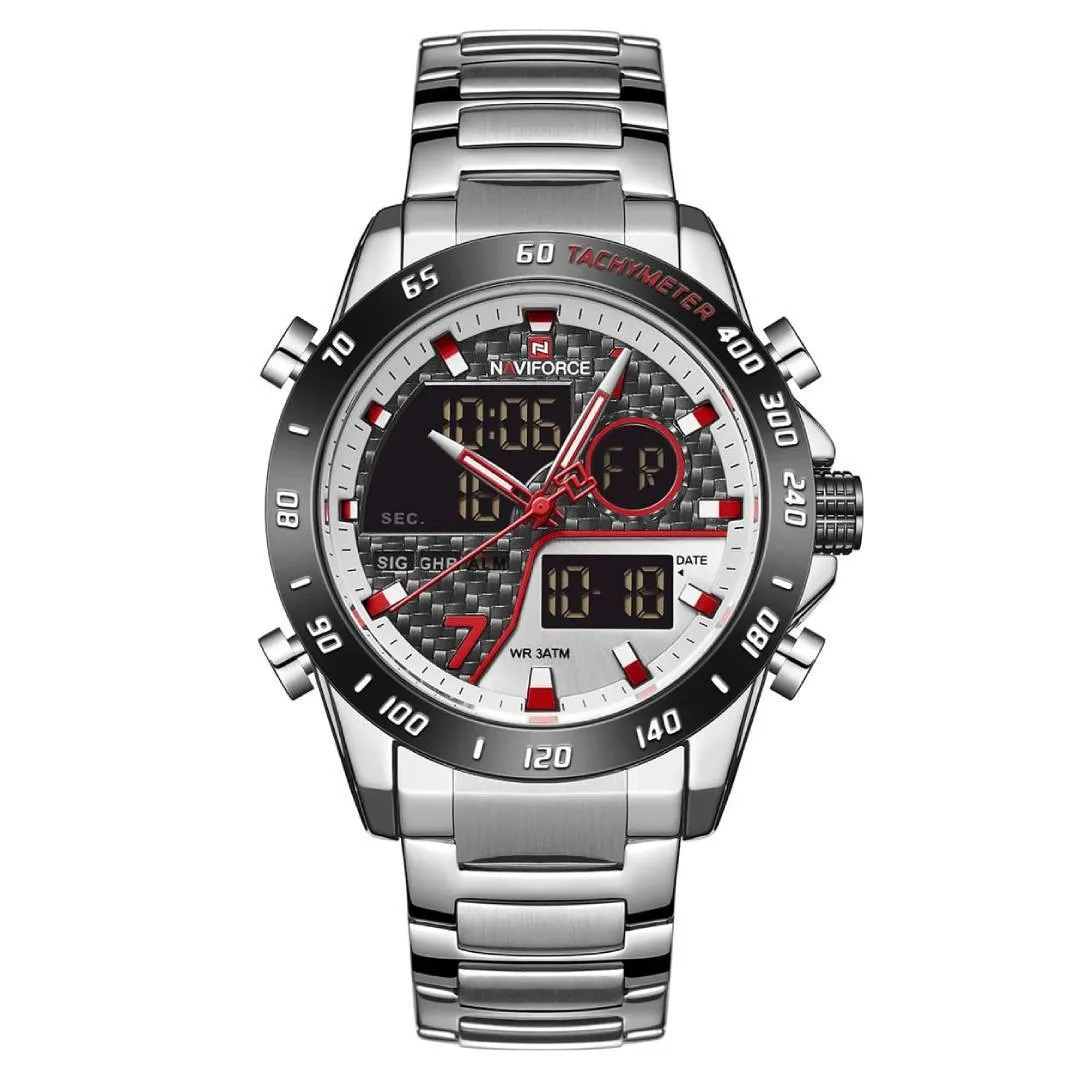Naviforce NF9171 Fashion Stainless Steel Quartz Men's Watch  – Dial Color: Silver, Strap Color: Silver – View 1