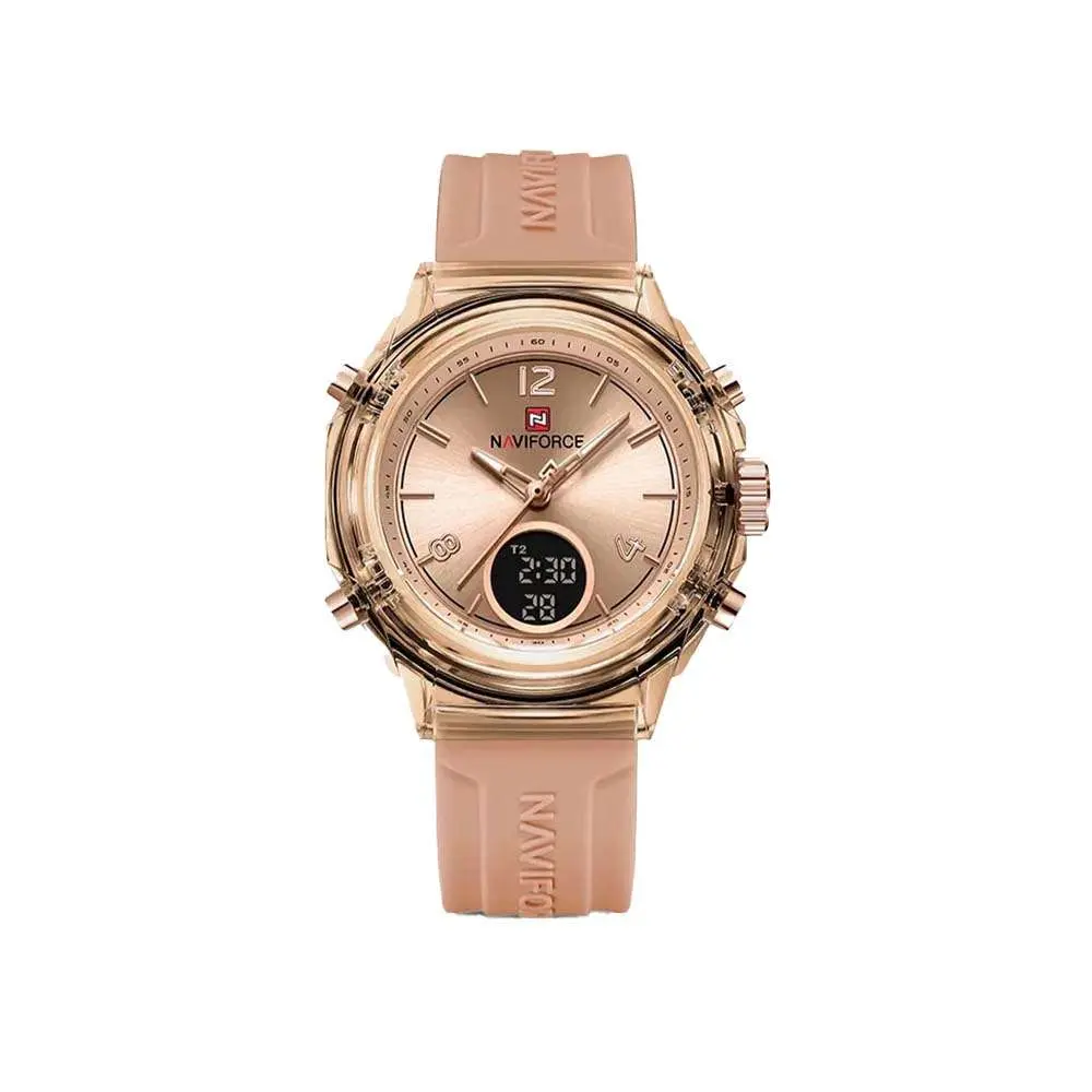 Naviforce NF7109 Fumed Silica Strap Dual Display Transparent LCD Fashion Women's Watch – Dial Color: Gold, Strap Color: Gold  – View 1