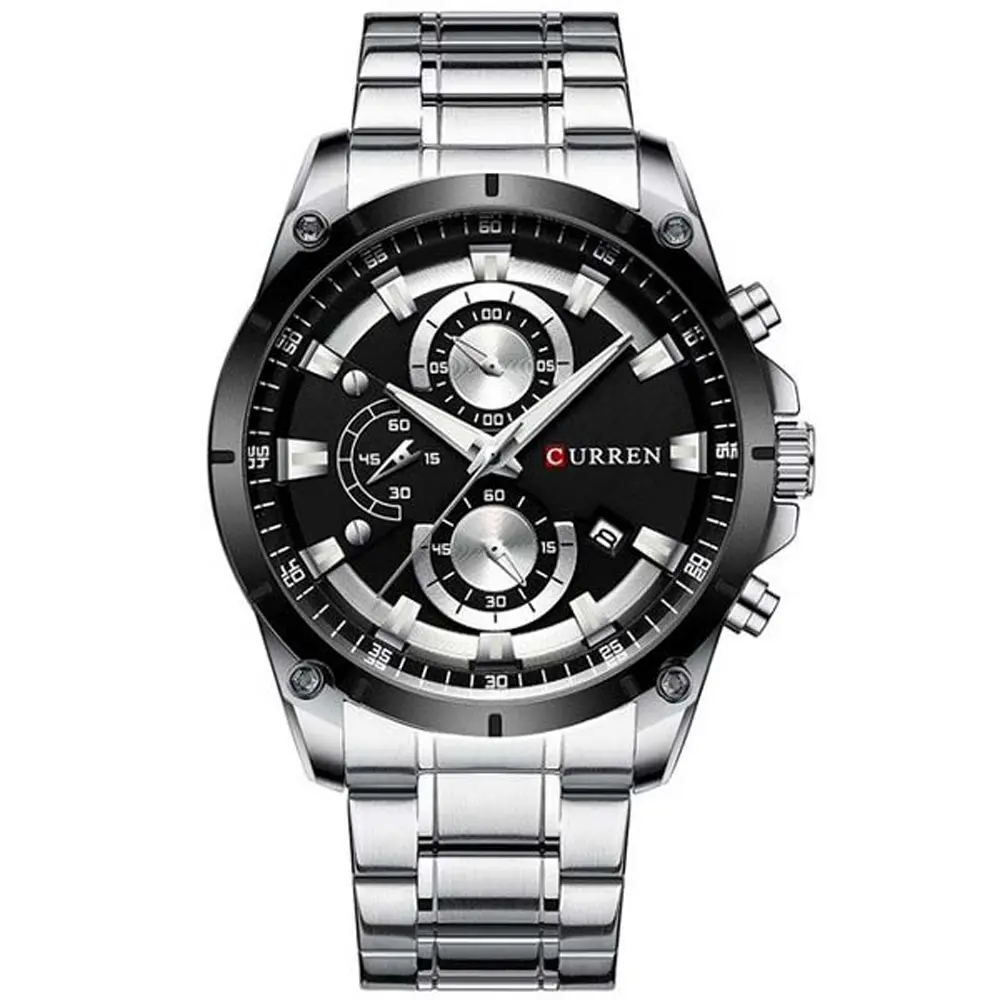 Curren 8360 Comfortable Stainless Steel Multifunctional Analog Men's Watch – Dial Color: White Gold, Strap Color: Silver – View 1