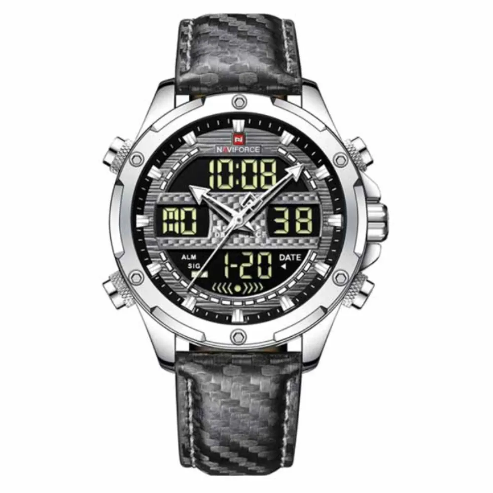 NAVIFORCE 9194 Multifunction Analog Men's Watch – Dial Color: Silver, Strap Color: Grey – View 1