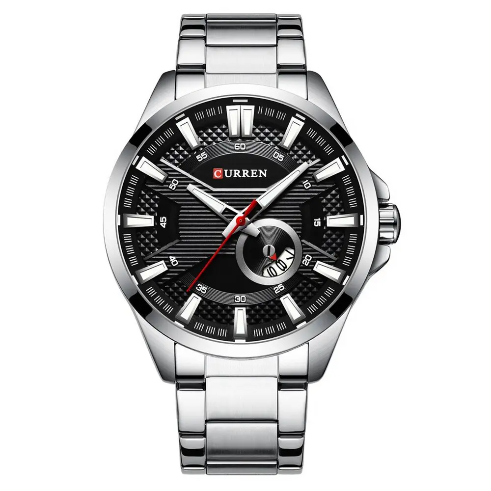 Curren 8372 High Quality Stainless Steel Analog Men's Watch – Dial Color: Black, Strap Color: Silver – View 1