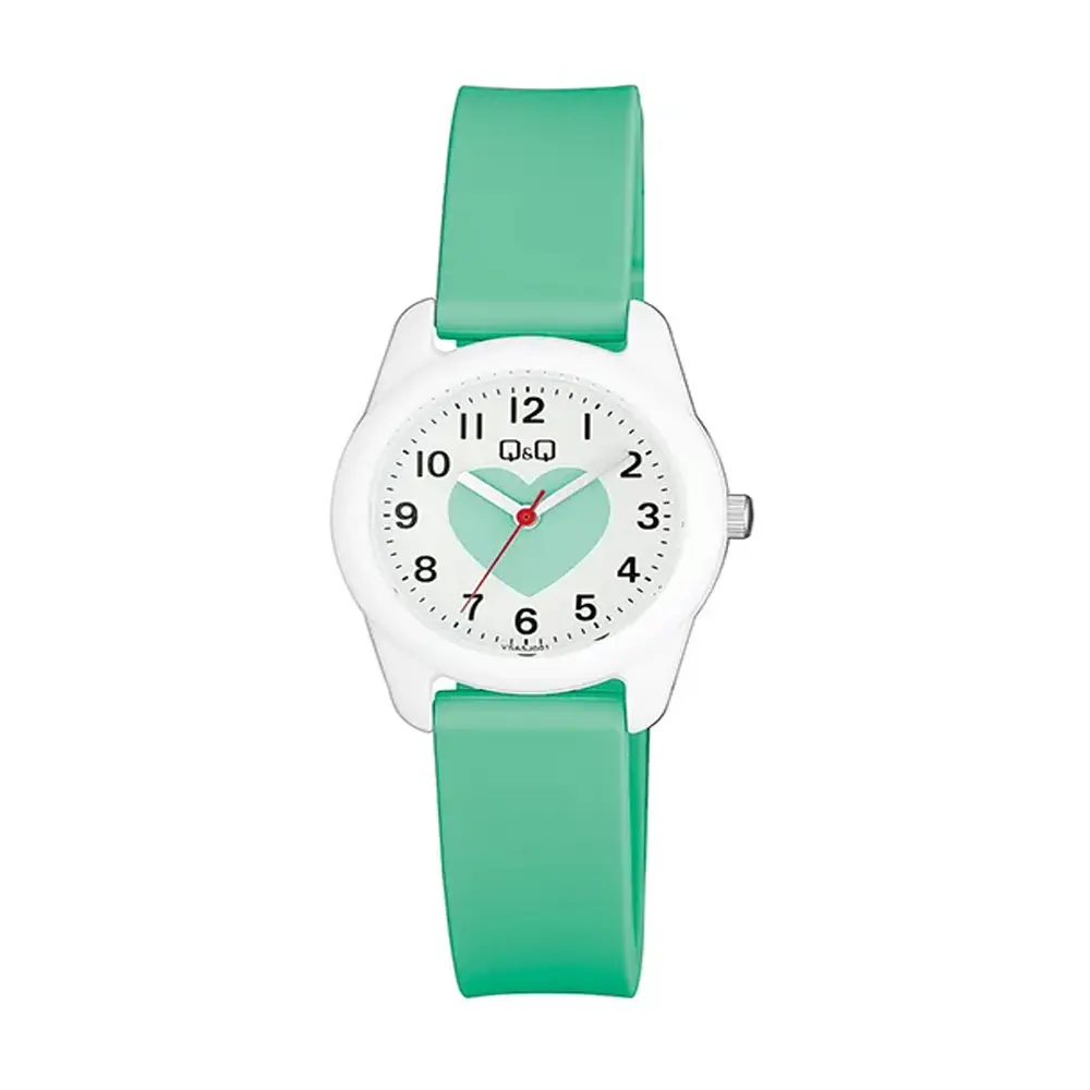 Q&Q VS65J003Y Analog Style Silicone Strap Kids Watch – Dial Color: Green, Strap Color: Green  – View 1