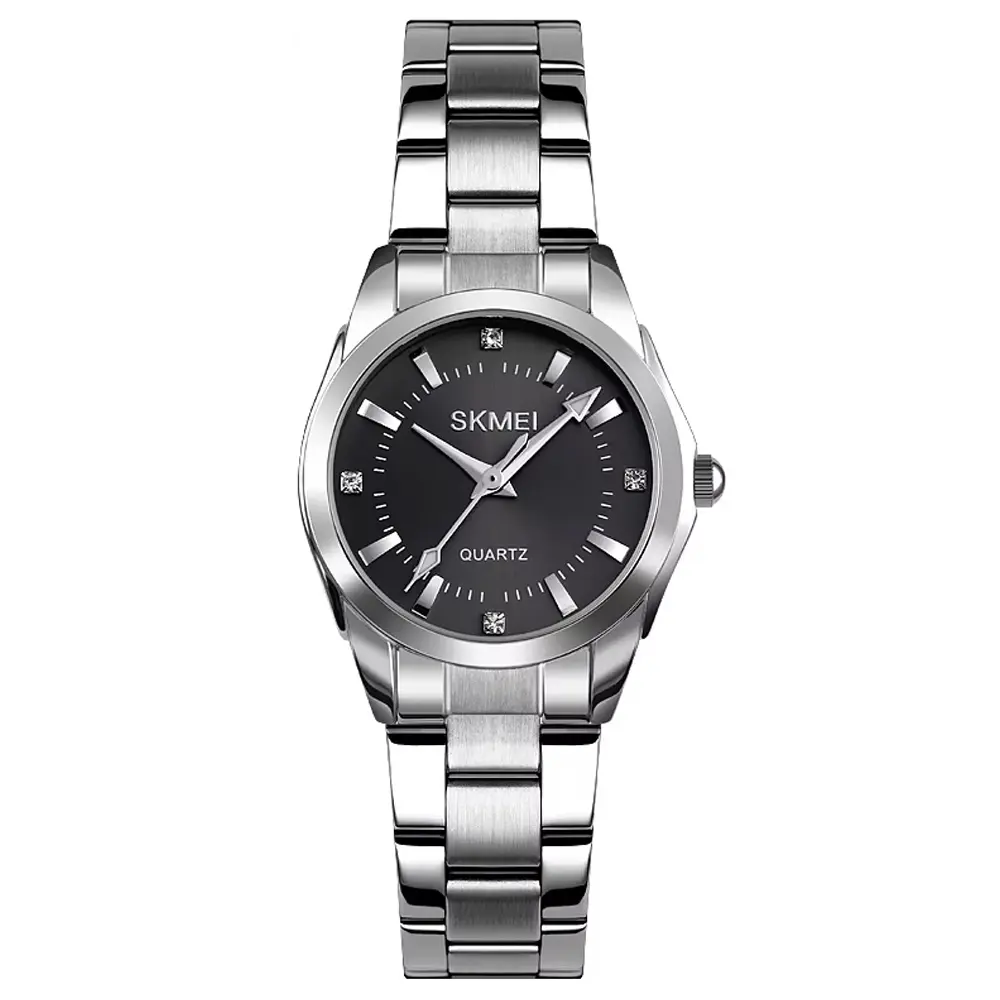 SKMEI 1620 Analog Stylish Quartz Stainless Steel Women's Watch – Dial Color: Black, Strap Color: Silver – View 1