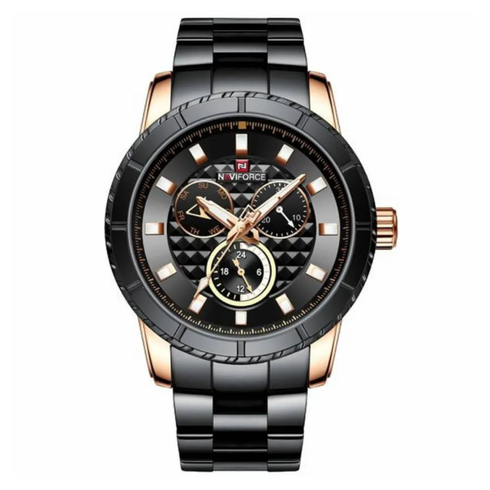 NAVIFORCE NF9145 Stainless Steel Chronograph Men's Watch – Dial Color: Rose, Strap Color: Black – View 1