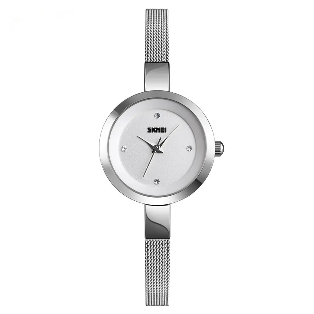 SKMEI 1390 Elegant Quartz Stainless Steel Luxury Women's Watch – Dial Color: White, Strap Color: Silver – View 1