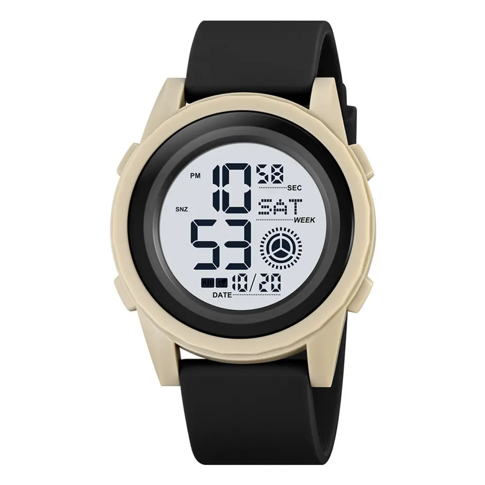 SKMEI 2082 High Quality Silicon Strap Sporty Men's Watch – Dial Color: White, Strap Color: Gold  – View 1