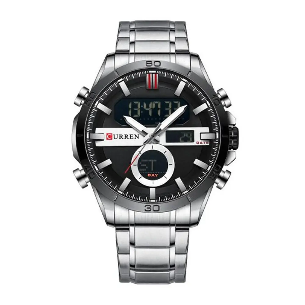Curren 8384 Stainless Steel Dual Movement Men's Watch – Dial Color: Black, Strap Color: Silver – View 1