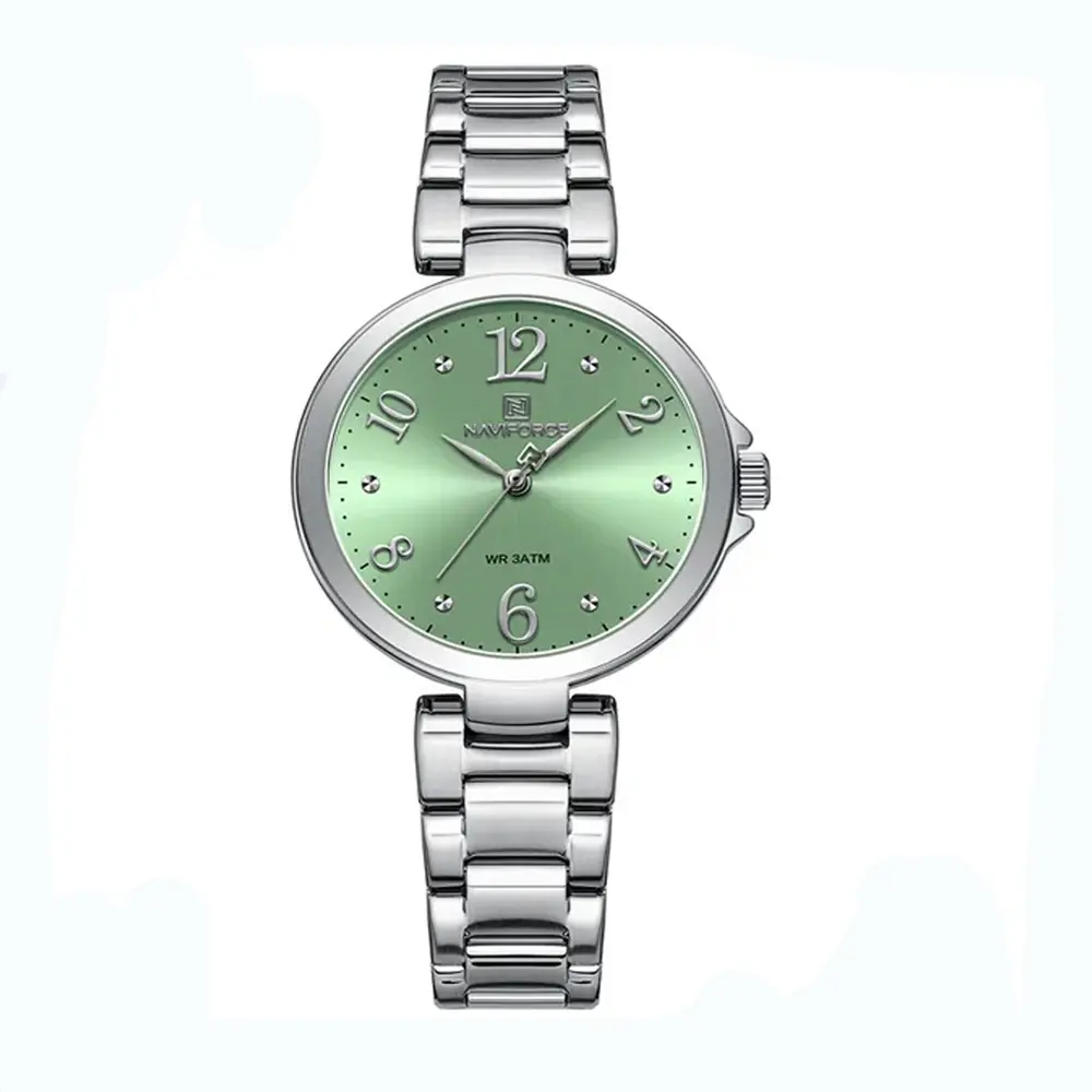 NAVIFORCE NF5031 Fashion Luxury Stainless Steel Women Watch – Dial Color: Green, Strap Color: Silver – View 1