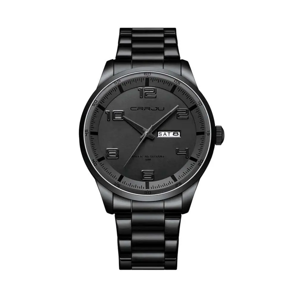 CRRJU 5005 Classic Stainless Steel Multifunctional Analog Quartz Fashion Men's Watch – Dial Color: Black, Strap Color: Black – View 1