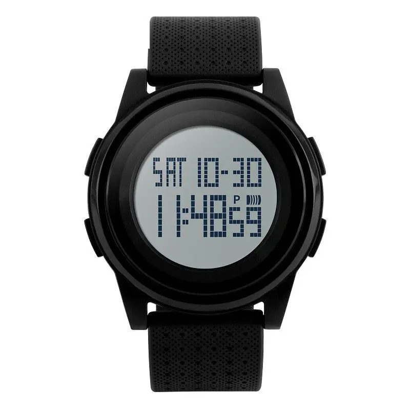 SKMEI 1206 Ultrathin Digital PU Leather Luminous Kid's Watch – Dial Color: Black, Strap Color: Black – View 1