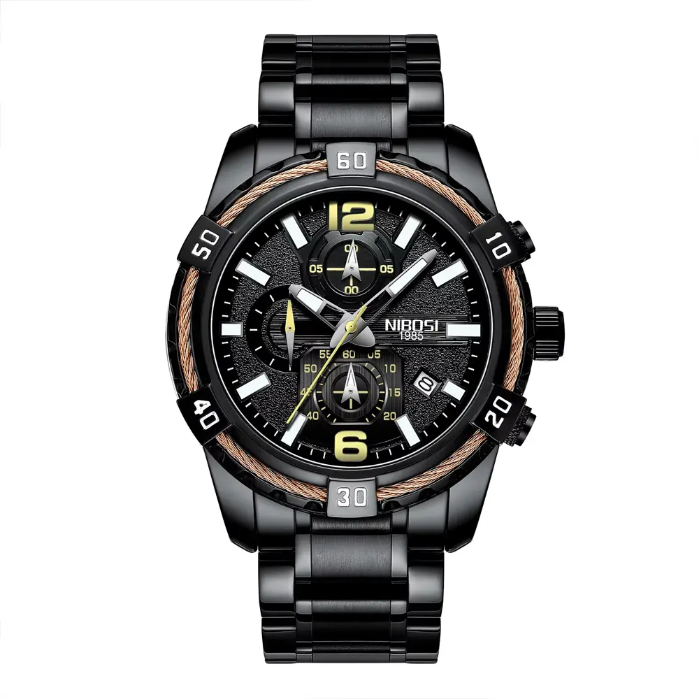 Nibosi 2335 High Quality Stainless Steel Chronograph Analog Men's Watch – Dial Color: Blue, Strap Color: Blue – View 1