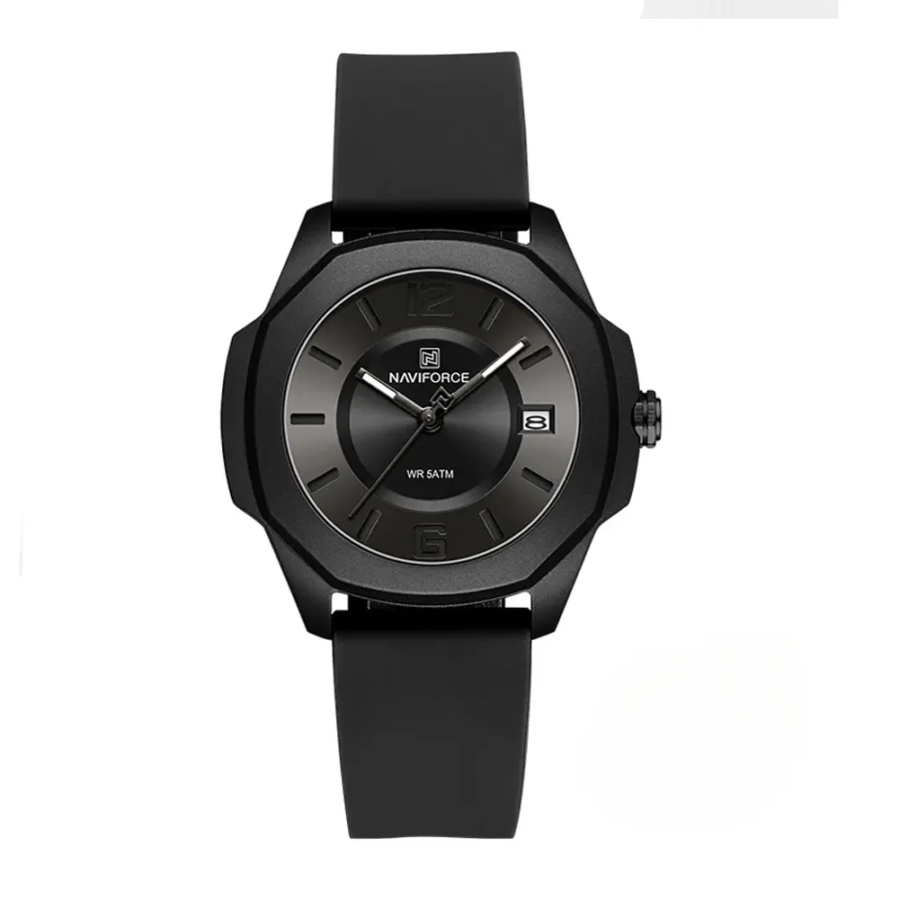 NAVIFORCE NF7107 5ATM Waterproof Stylish Women’s Luminous Sports Watch – Dial Color: Black, Strap Color: Black – View 1