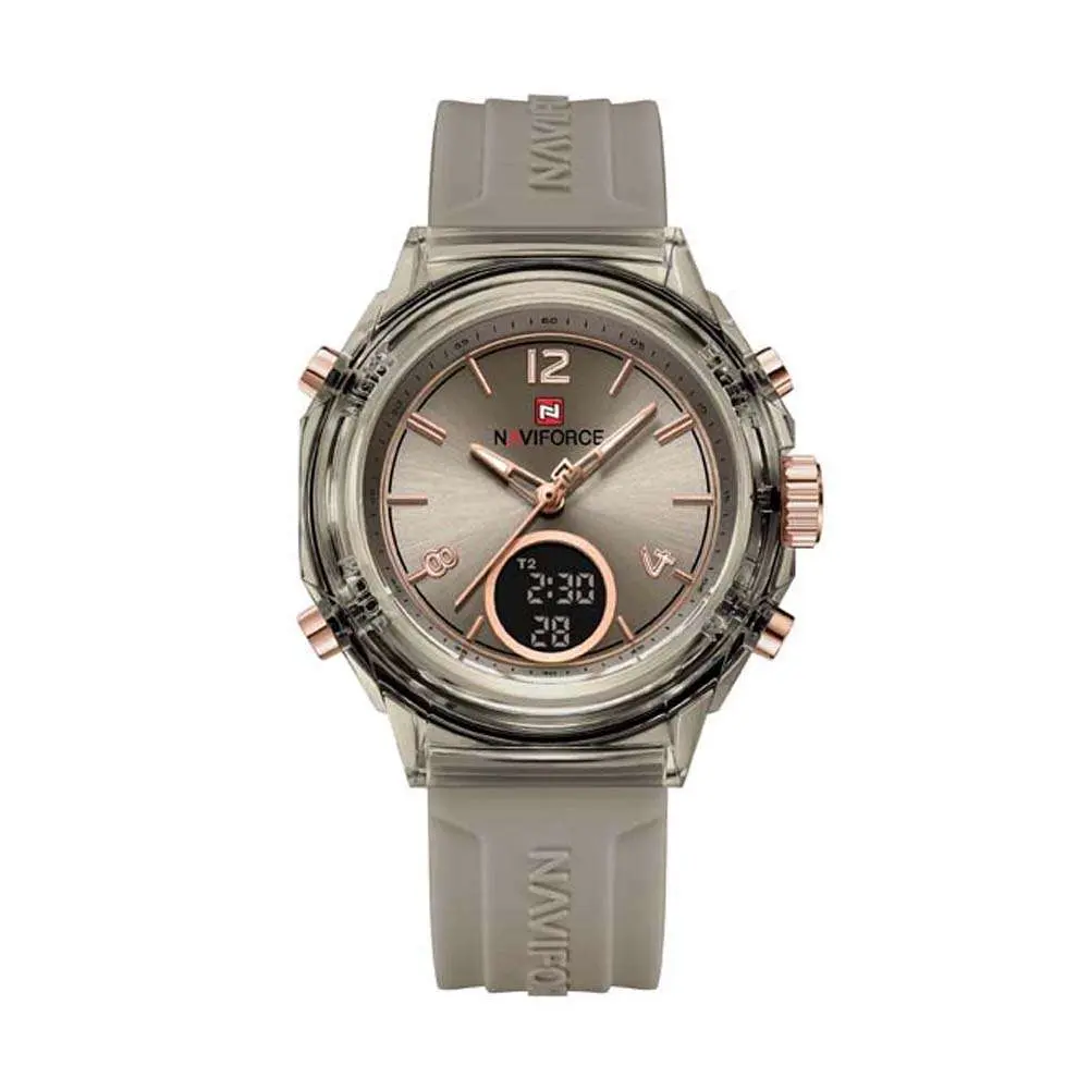 Naviforce NF7109 Fumed Silica Strap Dual Display Transparent LCD Fashion Women's Watch – Dial Color: Grey, Strap Color: Grey – View 1