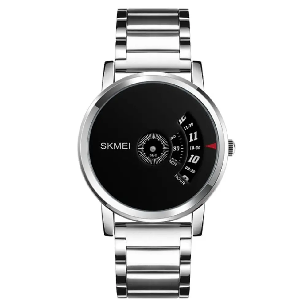 SKMEI 1260 Creative Pointer Stainless Steel Casual Men's Watch – Dial Color: Black, Strap Color: Silver – View 1