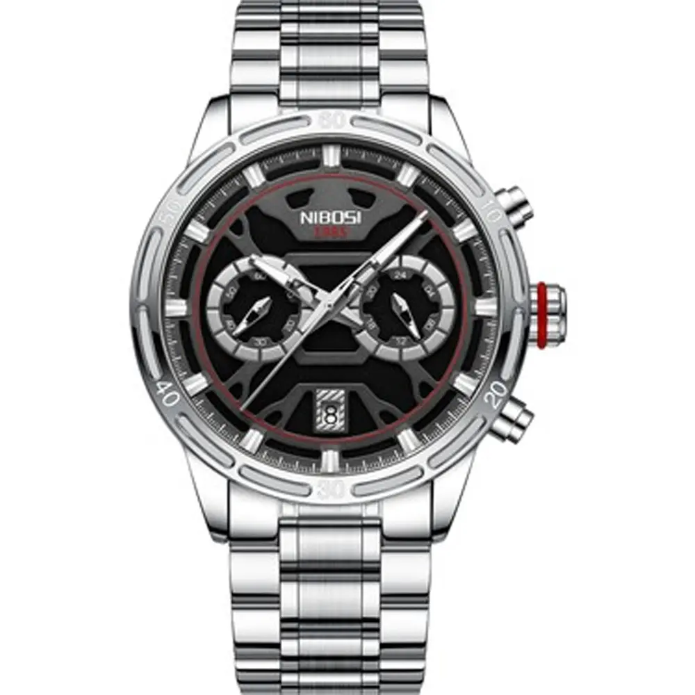Nibosi 2537 Analogue Stainless Steel & Waterproof Men’s Watch – Dial Color: Brown, Strap Color: Silver – View 1