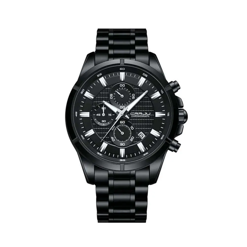 CRRJU 2308 Luxury Redefined Stainless Steel Analog Quartz Men's Watch – Dial Color: Black, Strap Color: Black – View 1