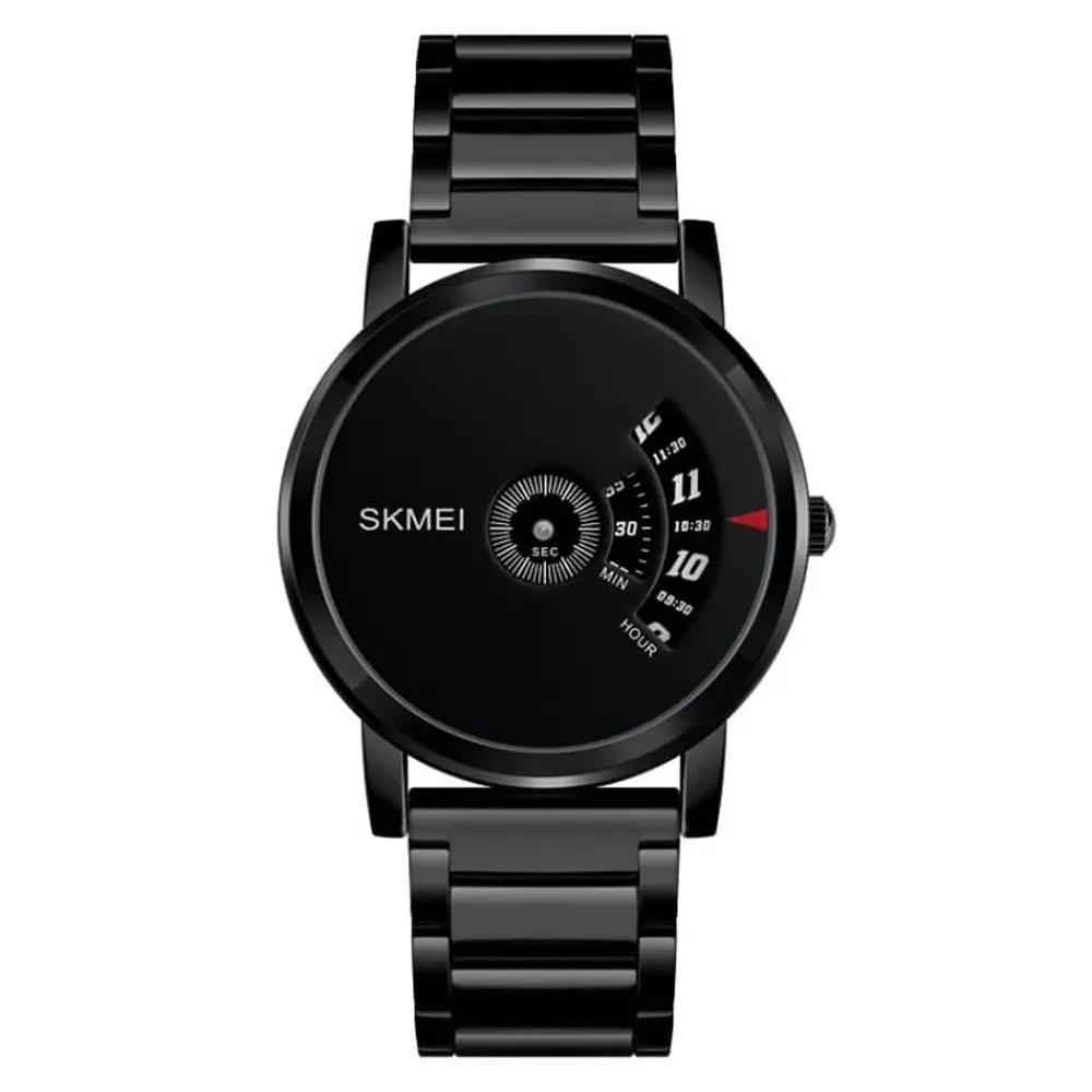 SKMEI 1260 Creative Pointer Stainless Steel Casual Men's Watch – Dial Color: Black, Strap Color: Black – View 1