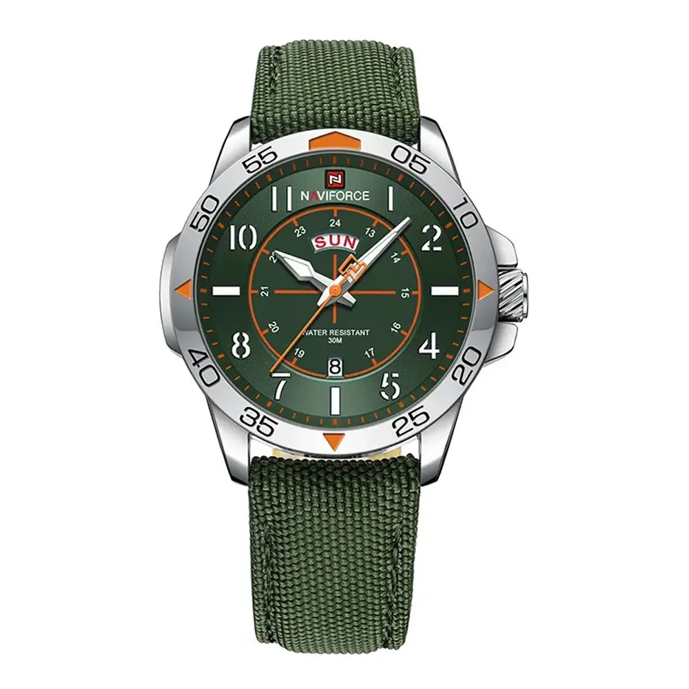 NAVIFORCE NF9204N Nylon Strap Waterproof Quartz Men’s Sport Watch – Dial Color: Green, Strap Color: Green  – View 1