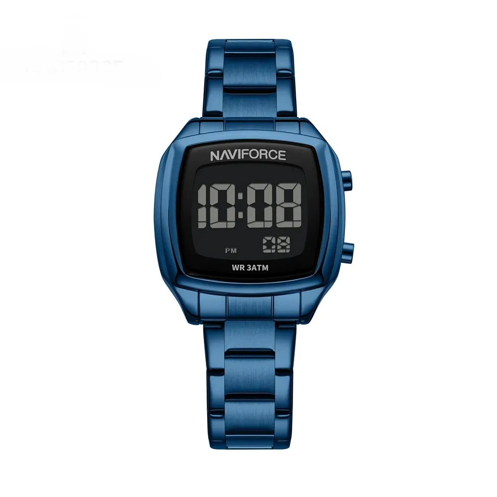 Naviforce 5047 Stainless Steel Calorie Mileage Digital Sporty Men's Watch – Dial Color: Black, Strap Color: Blue – View 1