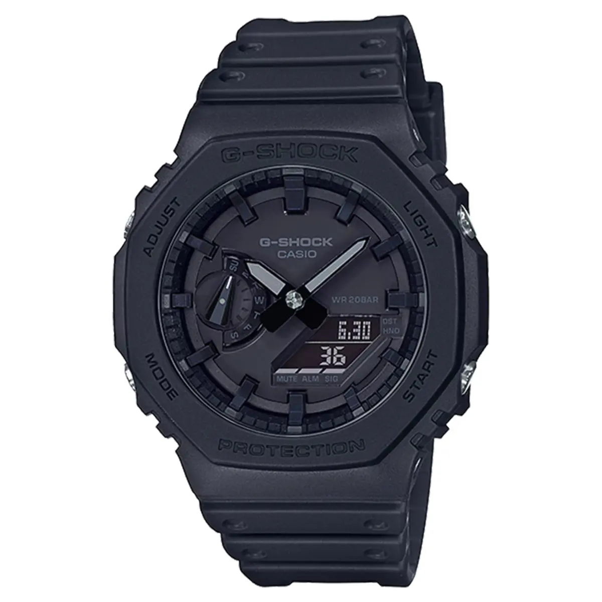 Casio GA-2100-1A DR BK G-Shock Men's Multifunctional Backlit Sports Analog Digital Wristwatch – Dial Color: Black, Strap Color: Black – View 1
