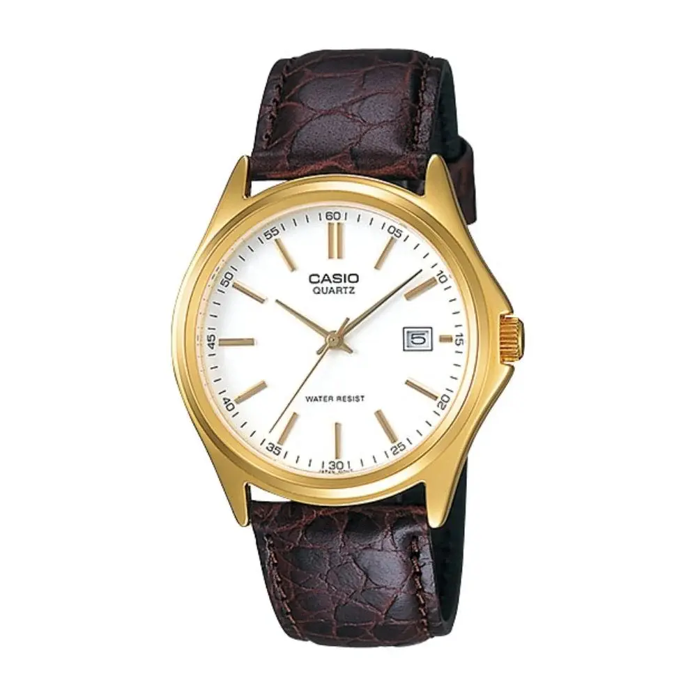 CASIO MTP-1183Q-7ADF Enticer Analogique Gold Dial Pure Leather Strap Watch  – View 1