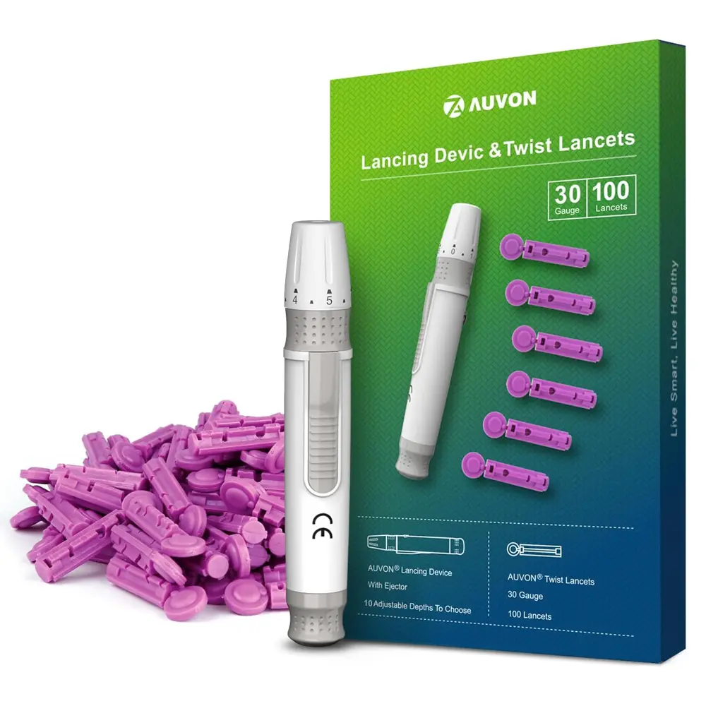 AUVON Universal Lancet Device for Blood Sugar Test with 100× Lancets – View 1