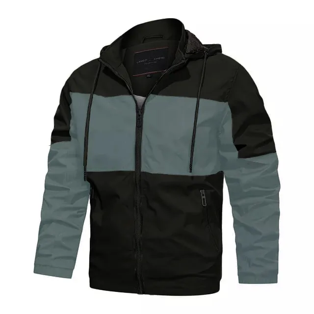High Quality Two Tone Jacket Menes Zip Up Color Block Jackets – Color: Black, Size: M – View 1