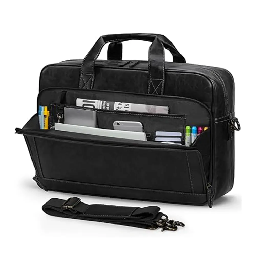 RAINSMORE Mens 16 Inch Crossbody Shoulder Office Bag Retro College Satchel – Color: Black – View 1