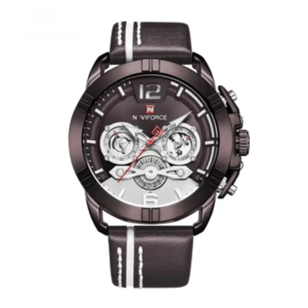 NAVIFORCE NF9168 Leather Strap Luxury Sports Men's Watch – Dial Color: Rose, Strap Color: Rose – View 1