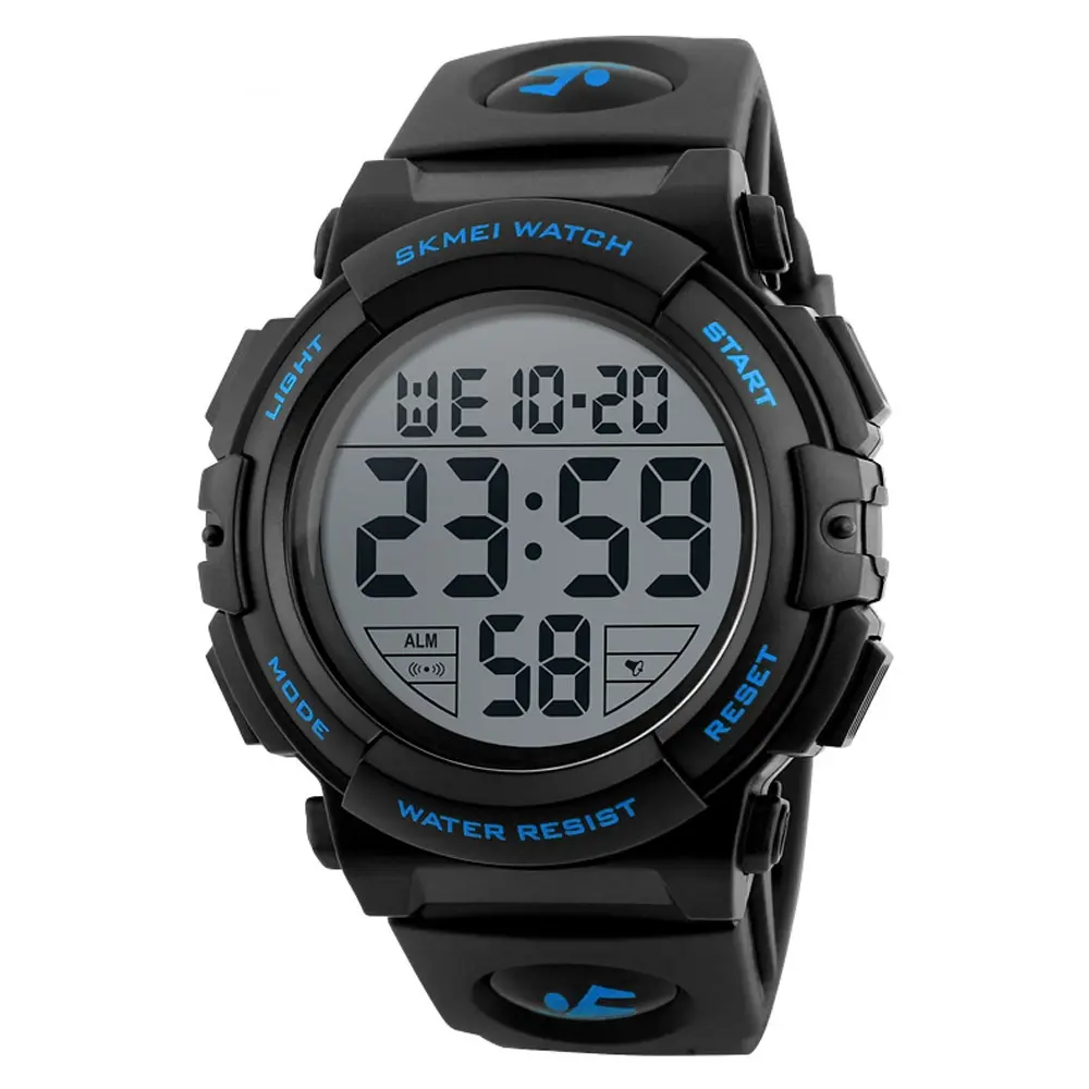 SKMEI 1258 Digital Rugged Design PU Leather Sporty Men's Watch – Dial Color: Black, Strap Color: Blue – View 1