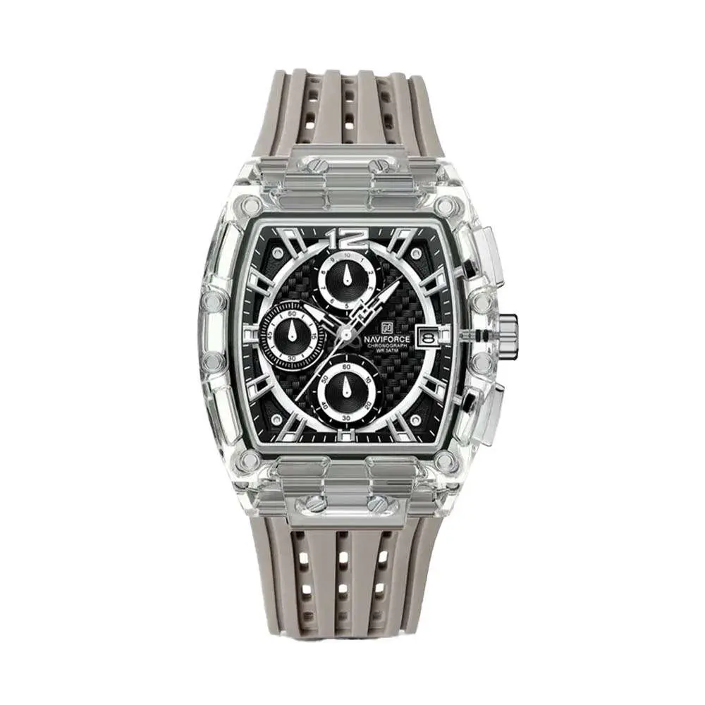 Naviforce NF7105 Comfortable Silicone Strap Multifunctional Chronograph Sports Men's Watch – Dial Color: Grey, Strap Color: White – View 1