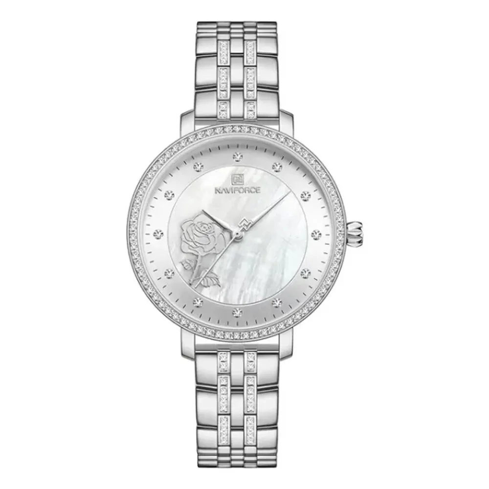 Naviforce 5017 Quartz Stainless Steel Women’s Watch – Dial Color: Silver, Strap Color: Silver – View 1