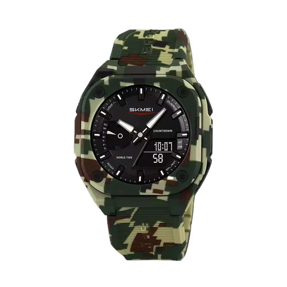 SKMEI 2328 Dual Movement Rubber Strap Sporty Men’s Watch – Dial Color: Black, Strap Color: Multicolor – View 1