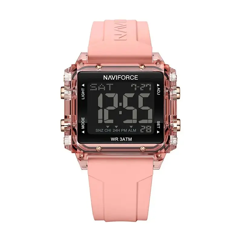 NAVIFORCE NF7101 Casual Sports Electronic Women's Watch  – Dial Color: Pink, Strap Color: Pink – View 1