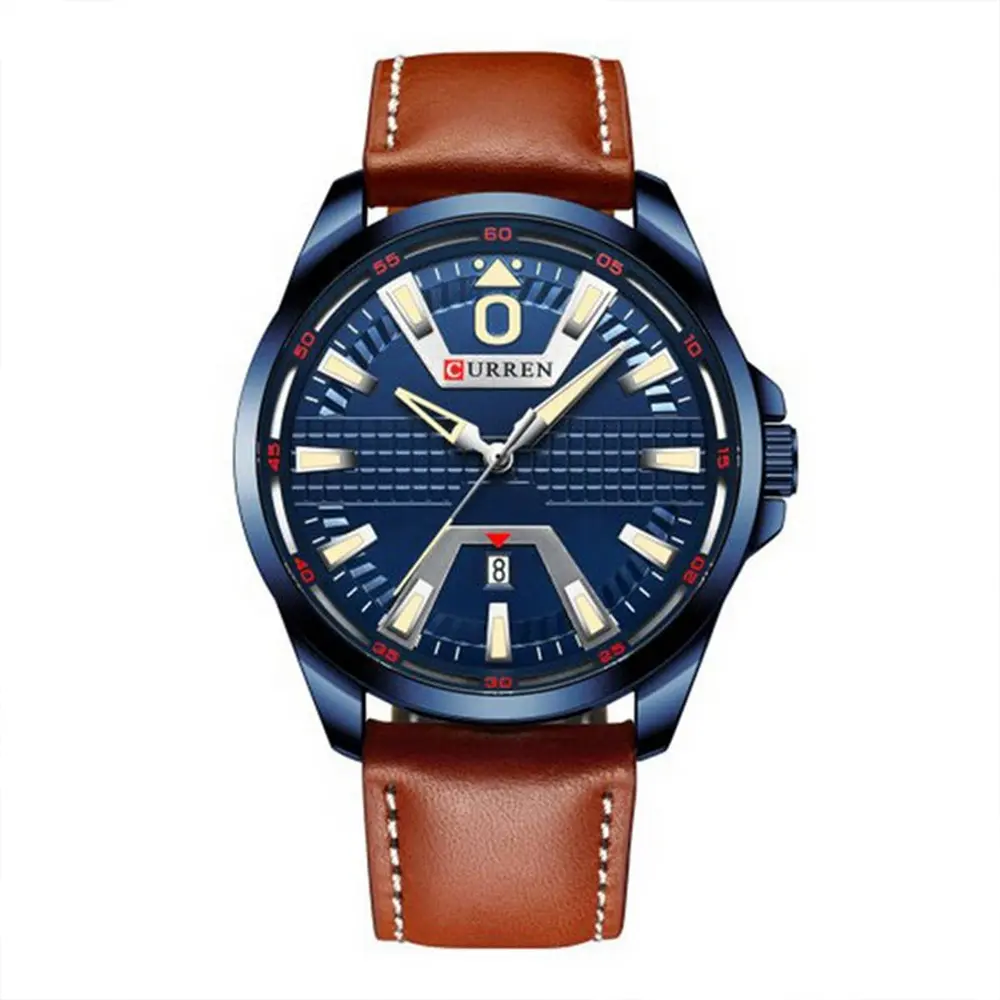  Curren 8379 Genuine Leather Strap Quartz Comfortable Men's Watch  – Dial Color: Blue, Strap Color:  Brown  – View 1