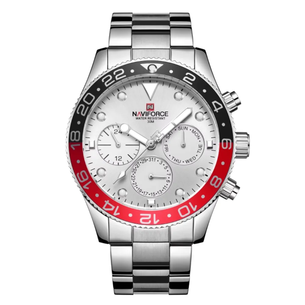 NAVIFORCE 9147 Fashion Full Steel Waterproof Casual Quartz Men's Watch – Dial Color: Silver, Strap Color: Silver – View 1