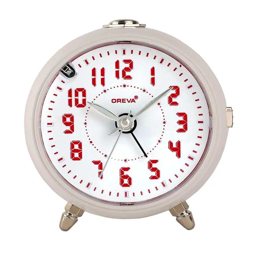 OREVA Plastic Alarm Table Clock with LED and 4 Step Buzzer Sound – Color: White – View 1