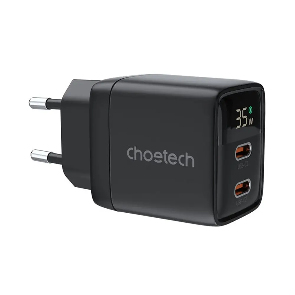 Choetech PD6051 35W GaN Dual USB-C Fast Charger with LED Display – View 1