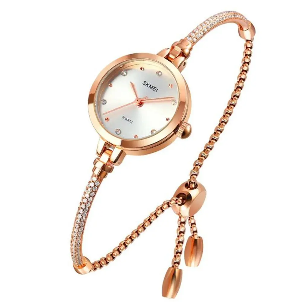 SKMEI 1805 Premium Bracelet Style Stainless Steel Women's Watch – Dial Color: White, Strap Color: Gold  – View 1