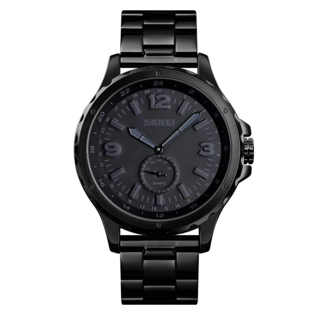 SKMEI 1513 Unique Design Analog Quartz Men's Watch – Dial Color: Black, Strap Color: Black – View 1