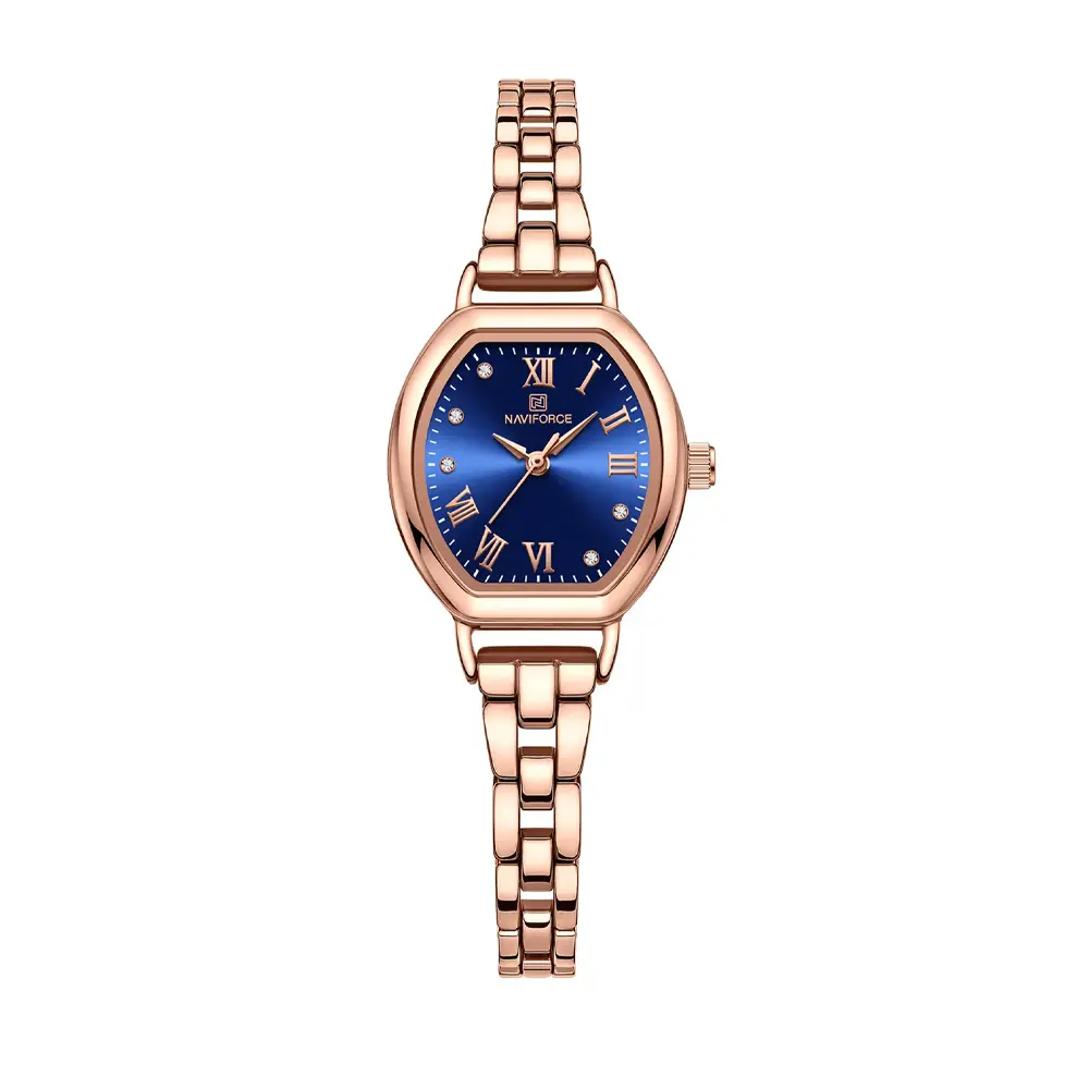 NAVIFORCE NF5035 Ladies High Quality Stainless Steel Waterproof Bracelet Elegant Barrel Shape Dress Watch – Dial Color: Blue, Strap Color:  Brown  – View 1
