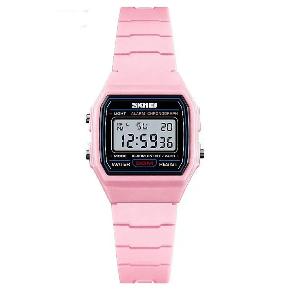 SKMEI 1460 Digital Waterproof Kid's Watch – Dial Color: Black, Strap Color: Pink – View 1
